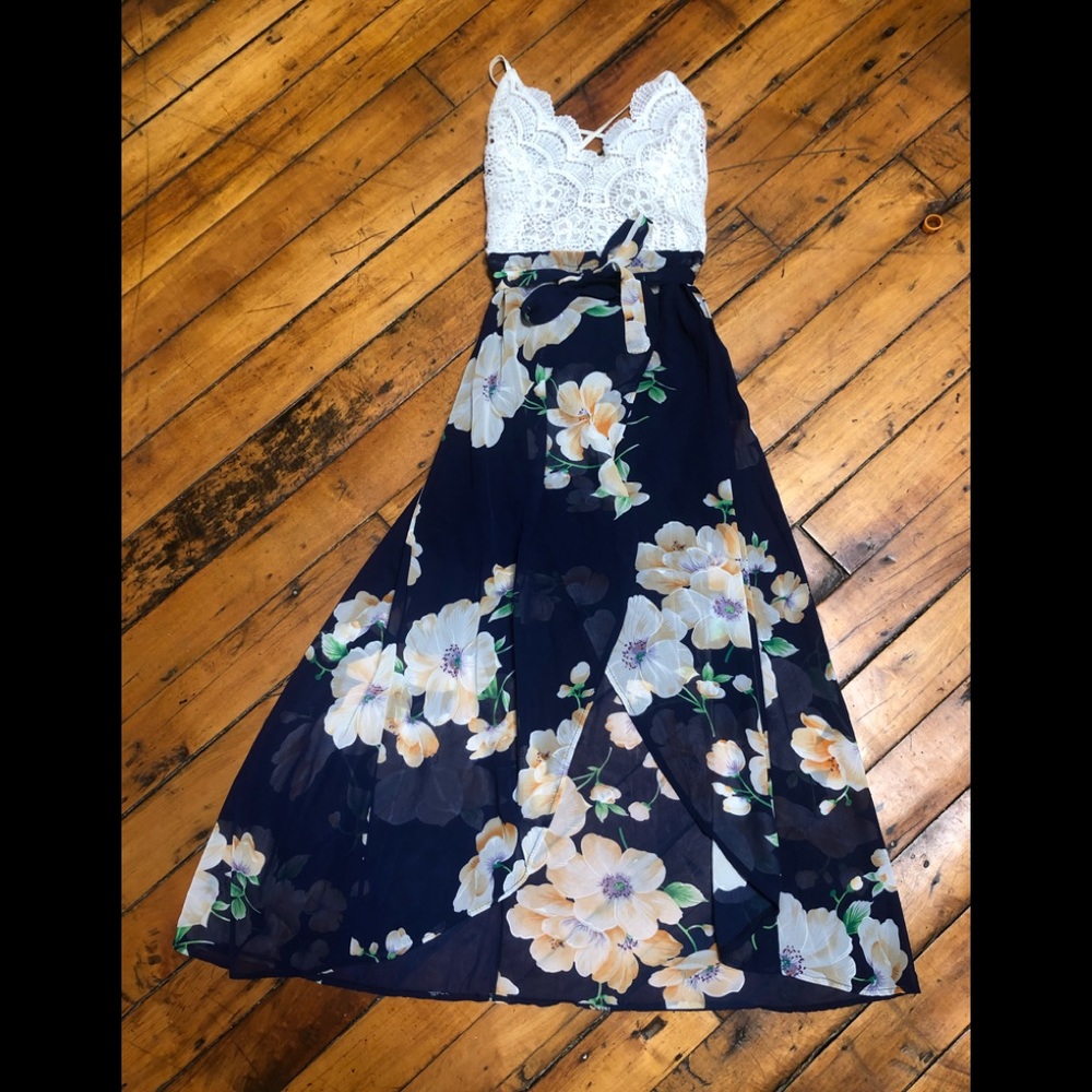 floral and lace high low dress, size S